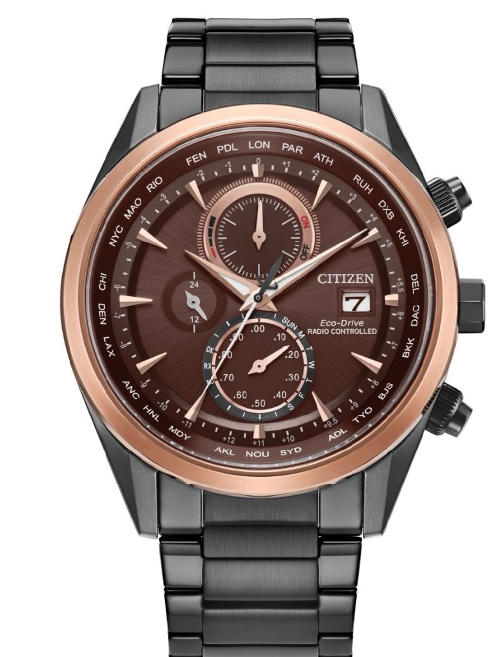 CITIZEN World Chronograph Atomic Timekeeping 43mm Mens Watch Brown eco drive